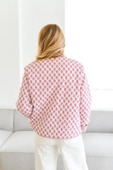 Pembe Floral Desenli Kapitone Ceket Zalle