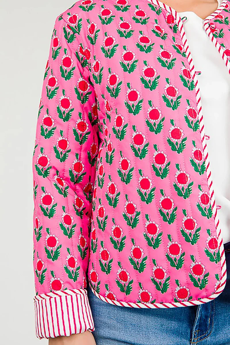 Pembe Floral Desenli Kısa Ceket Zalle