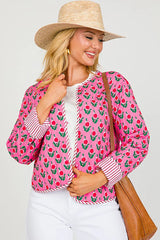 Pembe Floral Desenli Kısa Ceket Zalle