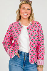 Pembe Floral Desenli Kısa Ceket Zalle