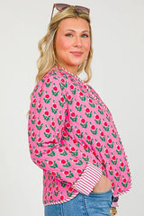 Pembe Floral Desenli Kısa Ceket Zalle