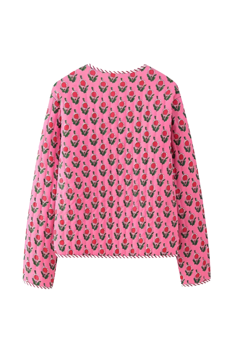 Pembe Floral Desenli Kısa Ceket Zalle