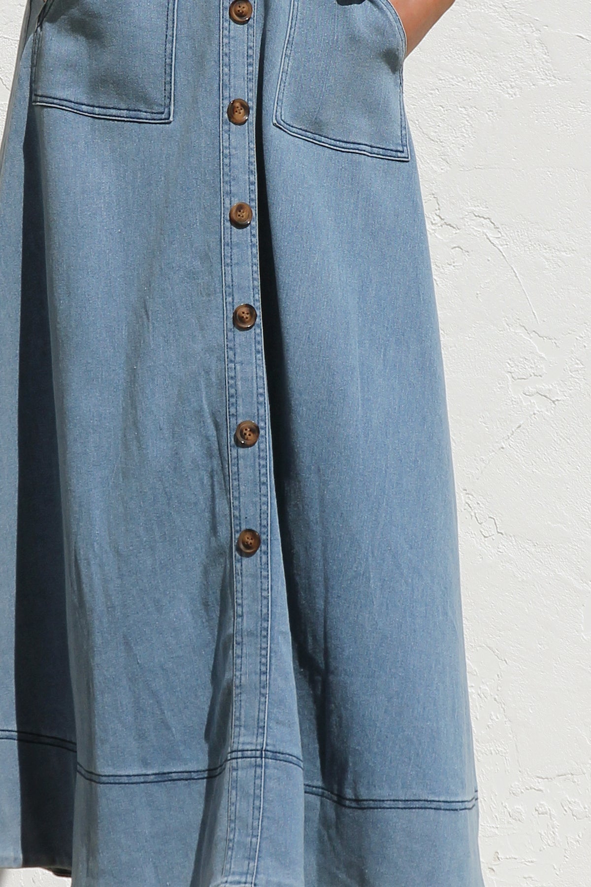 Düğme Detaylı Askılı Denim Yazlık Elbise