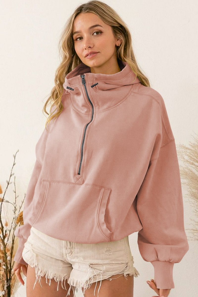 Pudra Yarım Fermuarlı Oversize Ceket Zalle