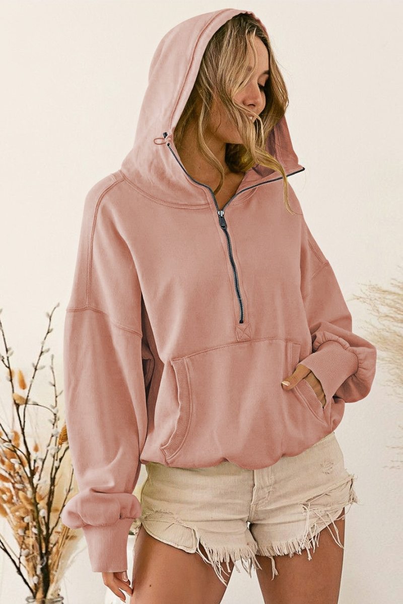 Pudra Yarım Fermuarlı Oversize Ceket Zalle