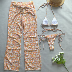 Etnik Desenli Pamuklu Yazlık Bikini ve Pantolon Takımı Zalle