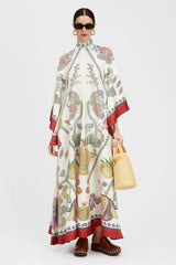 Etnik Desenli Bol Kesim Uzun Kimono Elbise Zalle
