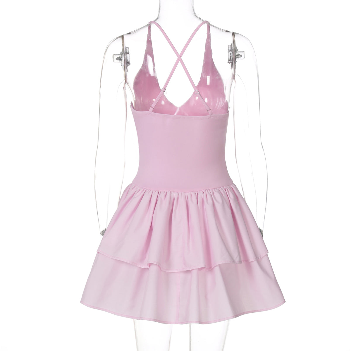 Fırfırlı Halter Pembe Mini Elbise Zalle