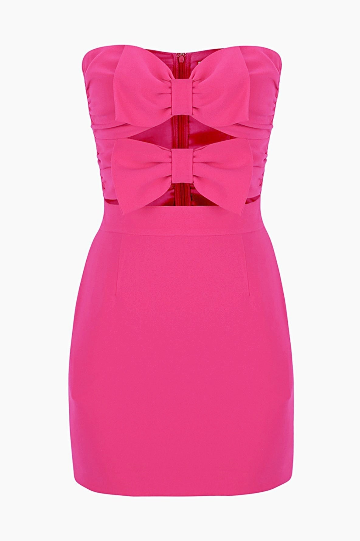 Fuşya Fiyonk Detaylı Cut-Out Straplez Mini Elbise Zalle