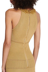 Gold Detaylı Halter Yaka Triko Midi Elbise Zalle