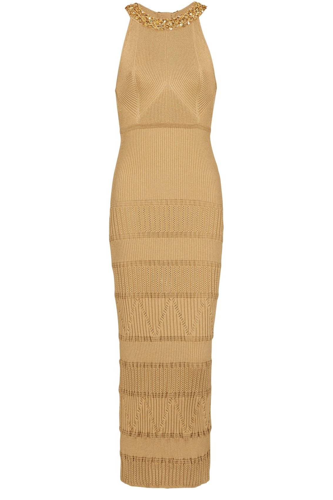 Gold Detaylı Halter Yaka Triko Midi Elbise Zalle