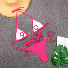 Halka Detaylı İp Bağlamalı Üçgen Bikini Takımı