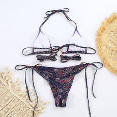 Halkalı Detaylı Desenli Üçgen Bikini Takımı Zalle