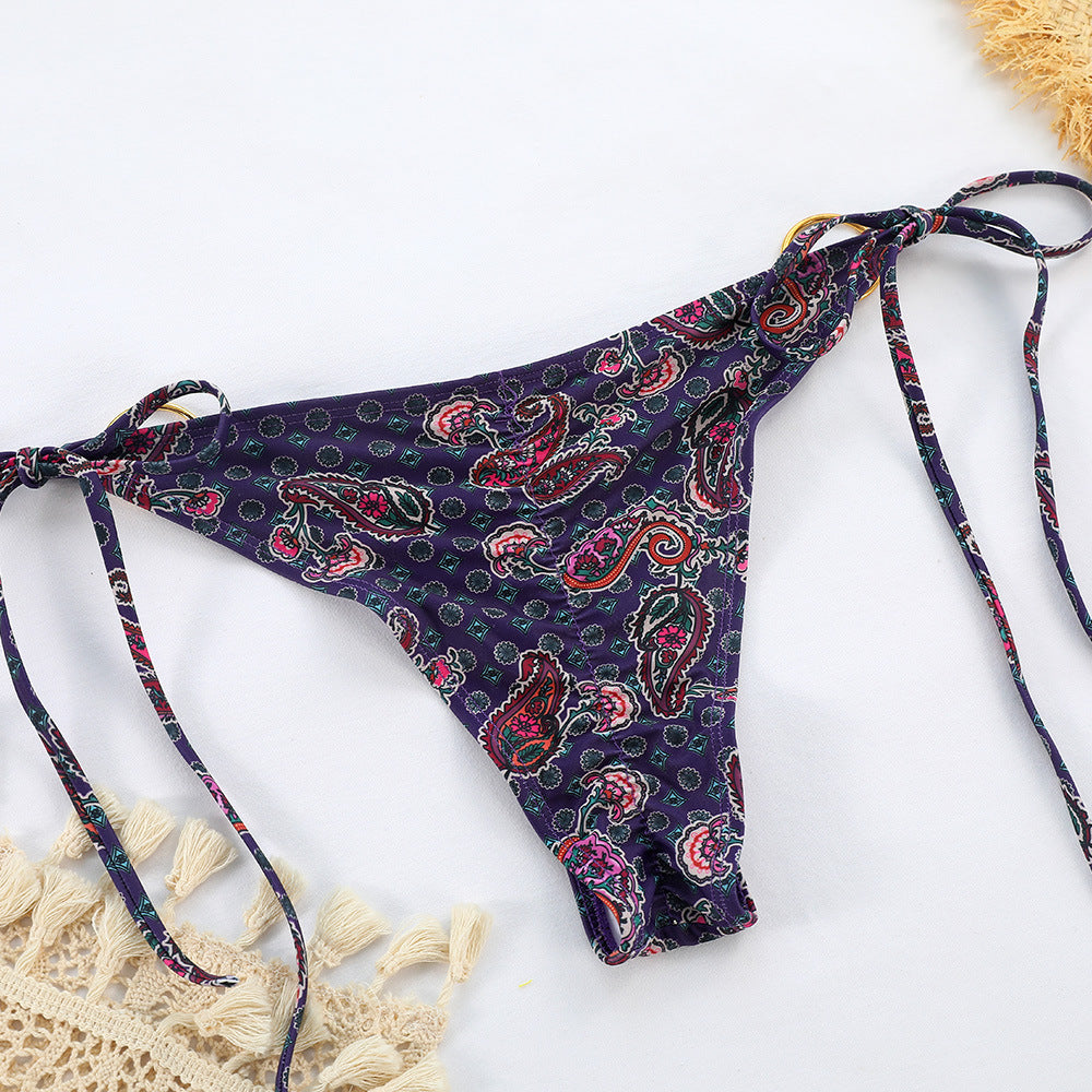 Halkalı Detaylı Desenli Üçgen Bikini Takımı Zalle