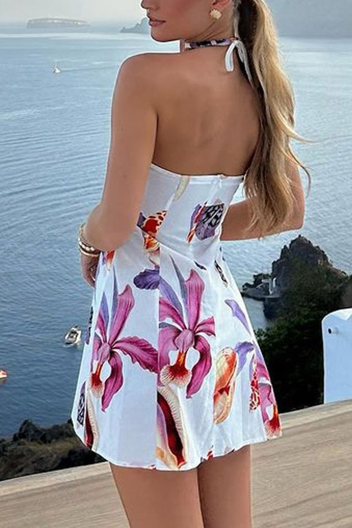 Halter Neck Seashell Patterned Mini Dress