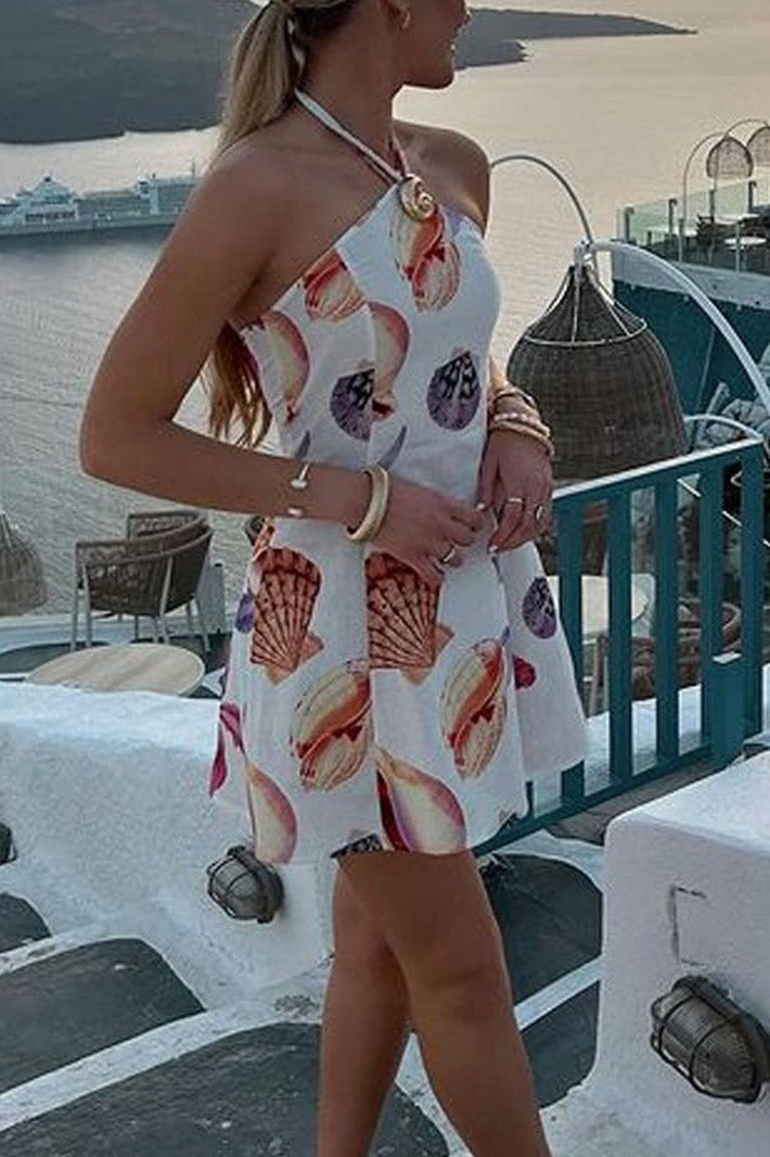 Halter Neck Seashell Patterned Mini Dress