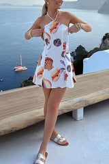 Halter Neck Seashell Patterned Mini Dress