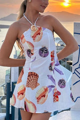 Halter Neck Seashell Patterned Mini Dress