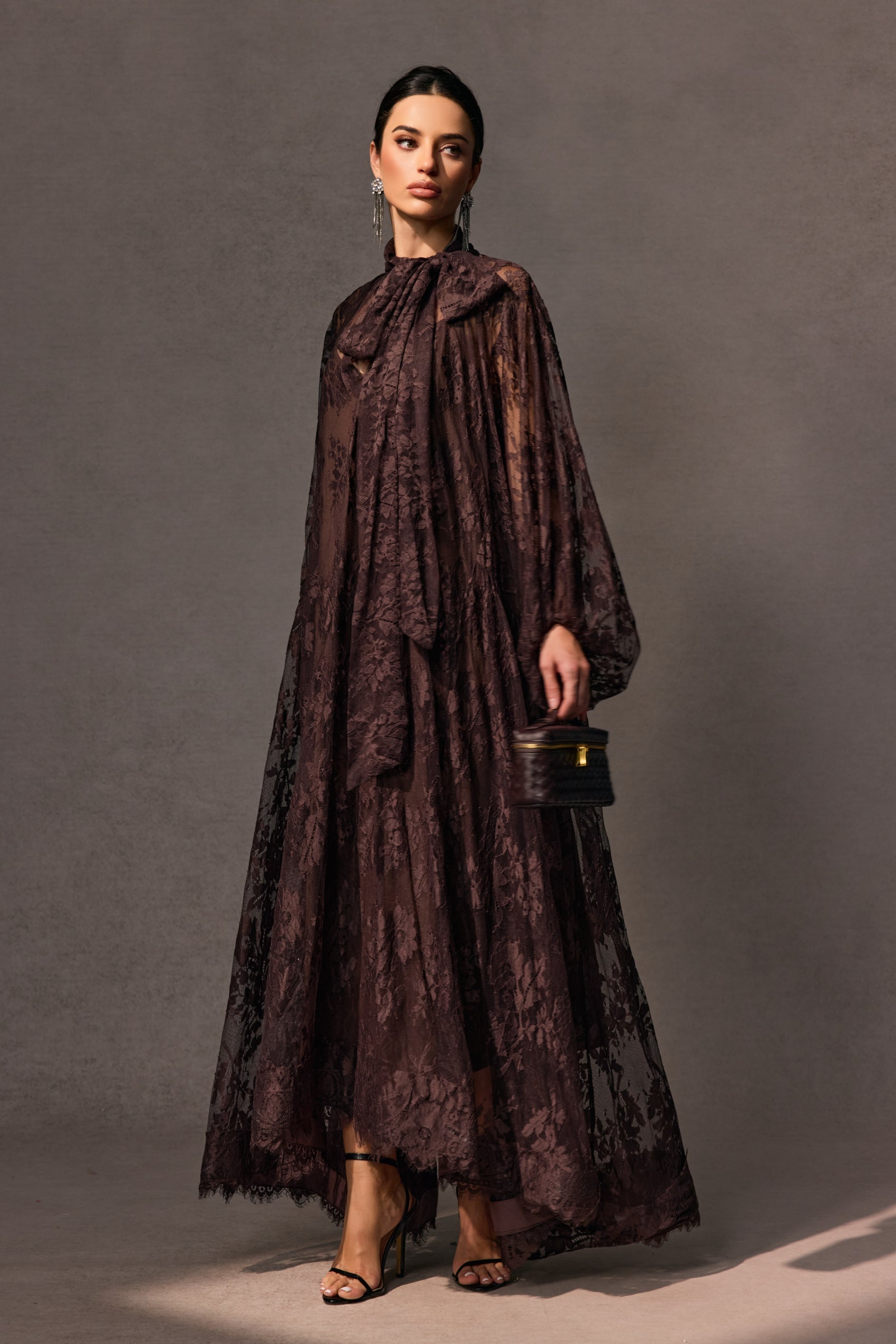 Dantel Detaylı Uzun Abiye Elbise Zalle