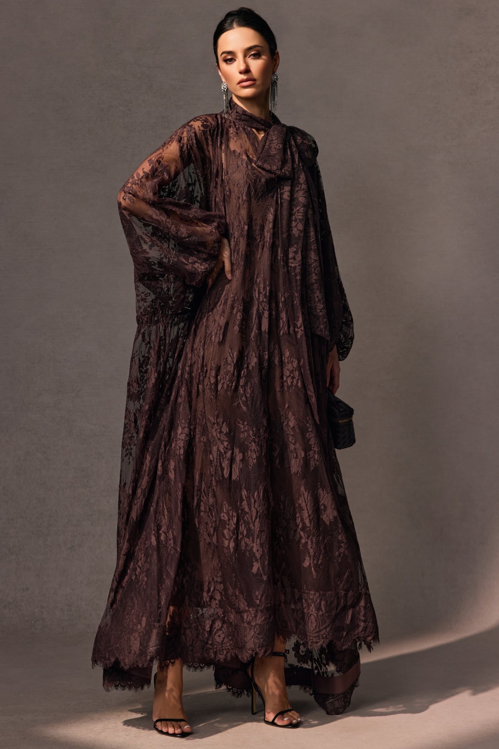 Dantel Detaylı Uzun Abiye Elbise Zalle