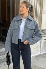 Gri Oversize Kısa Yün Ceket Zalle