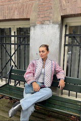 Pembe Desenli Kapitone Oversize Ceket Zalle