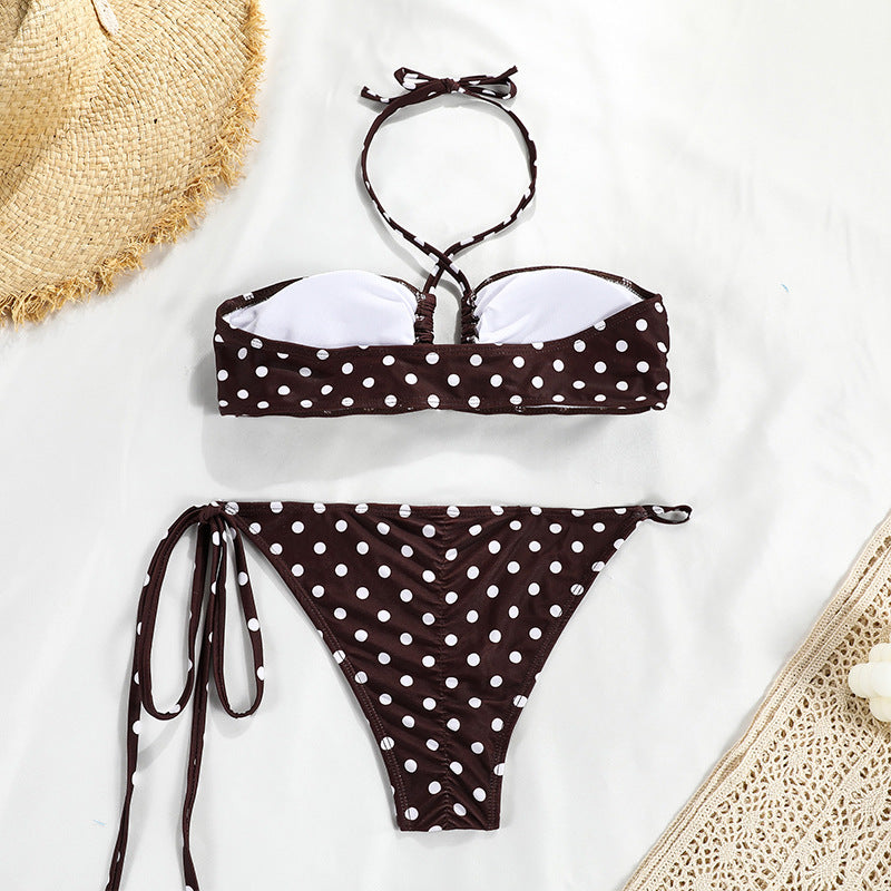 Kahverengi Puantiyeli Üçgen Bikini Takımı Zalle