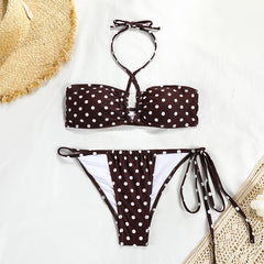 Kahverengi Puantiyeli Üçgen Bikini Takımı Zalle