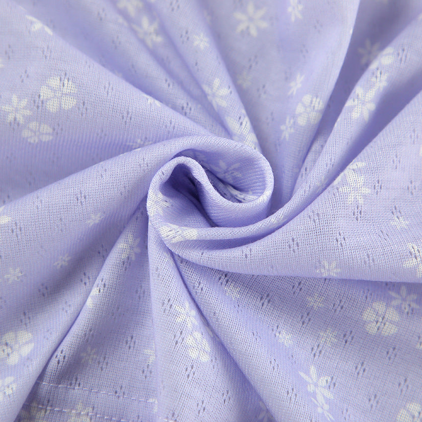 Lilac Floral Patterned Pajama Set with Suspender Shorts