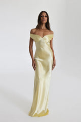 Limon Sarısı Off-Shoulder Maxi Elbise