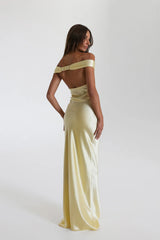 Limon Sarısı Off-Shoulder Maxi Elbise