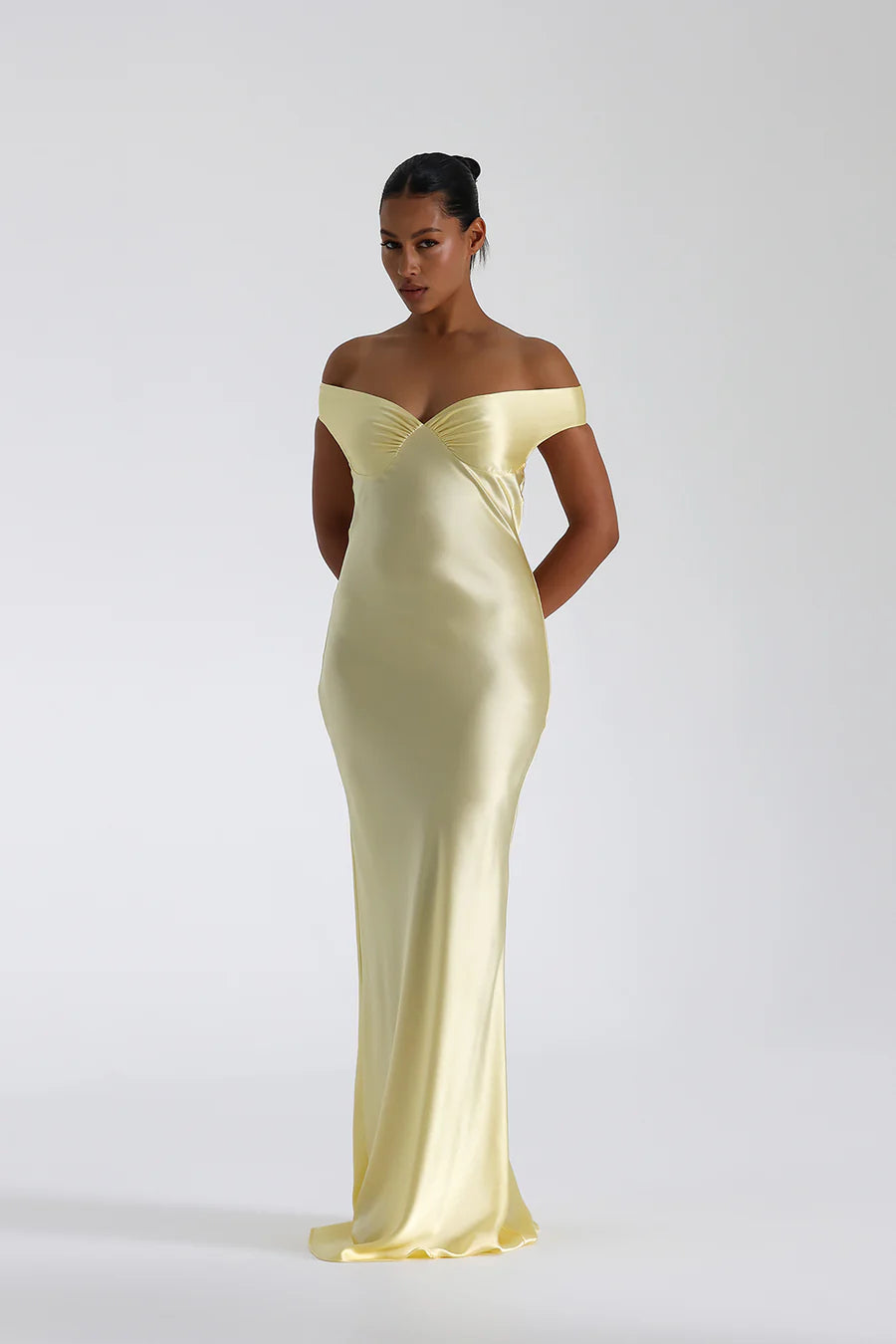 Limon Sarısı Off-Shoulder Maxi Elbise