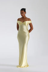 Limon Sarısı Off-Shoulder Maxi Elbise