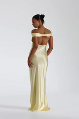 Limon Sarısı Off-Shoulder Maxi Elbise