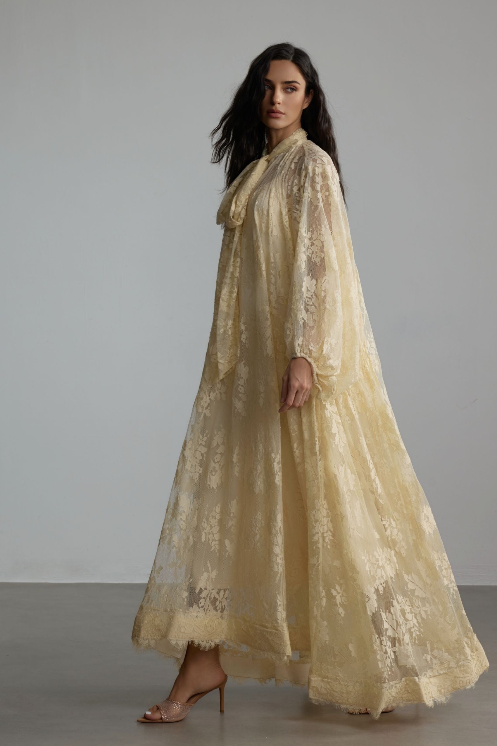 Dantel Detaylı Uzun Abiye Elbise Zalle