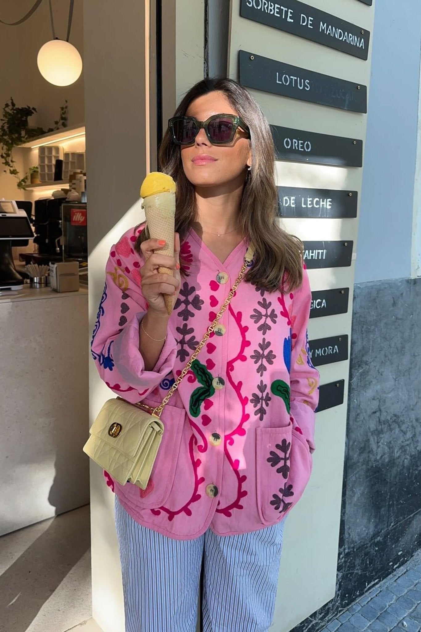 Desenli Renkli Çiçek Nakışlı Oversize Ceket Zalle