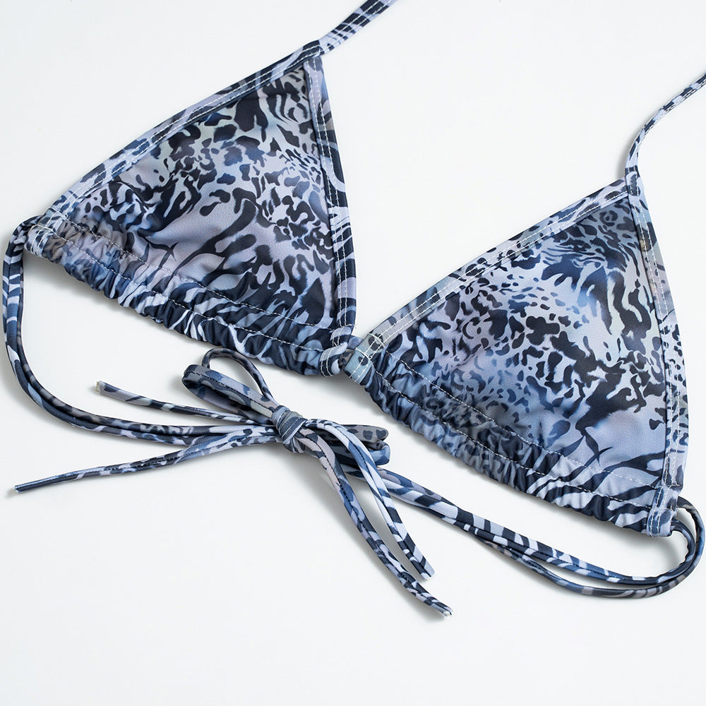 Mavi Gri Desenli Pamuklu Üçgen Bikini Takımı Zalle