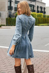Modern Fit Kesimli Uzun Kollu Denim Mini Elbise Zalle