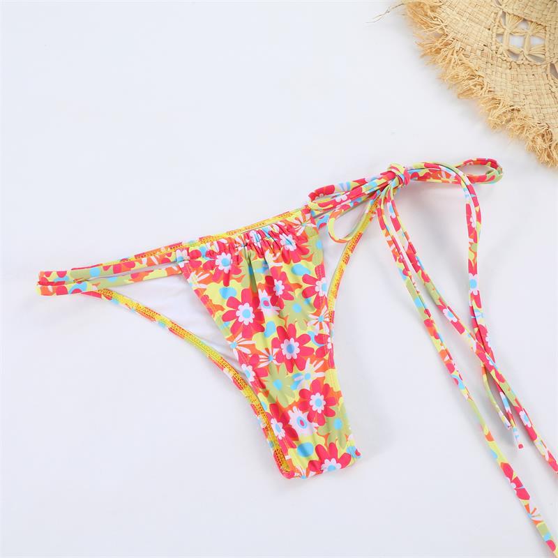 Neon Çiçekli Canlı Renk Üçgen Bikini Takımı