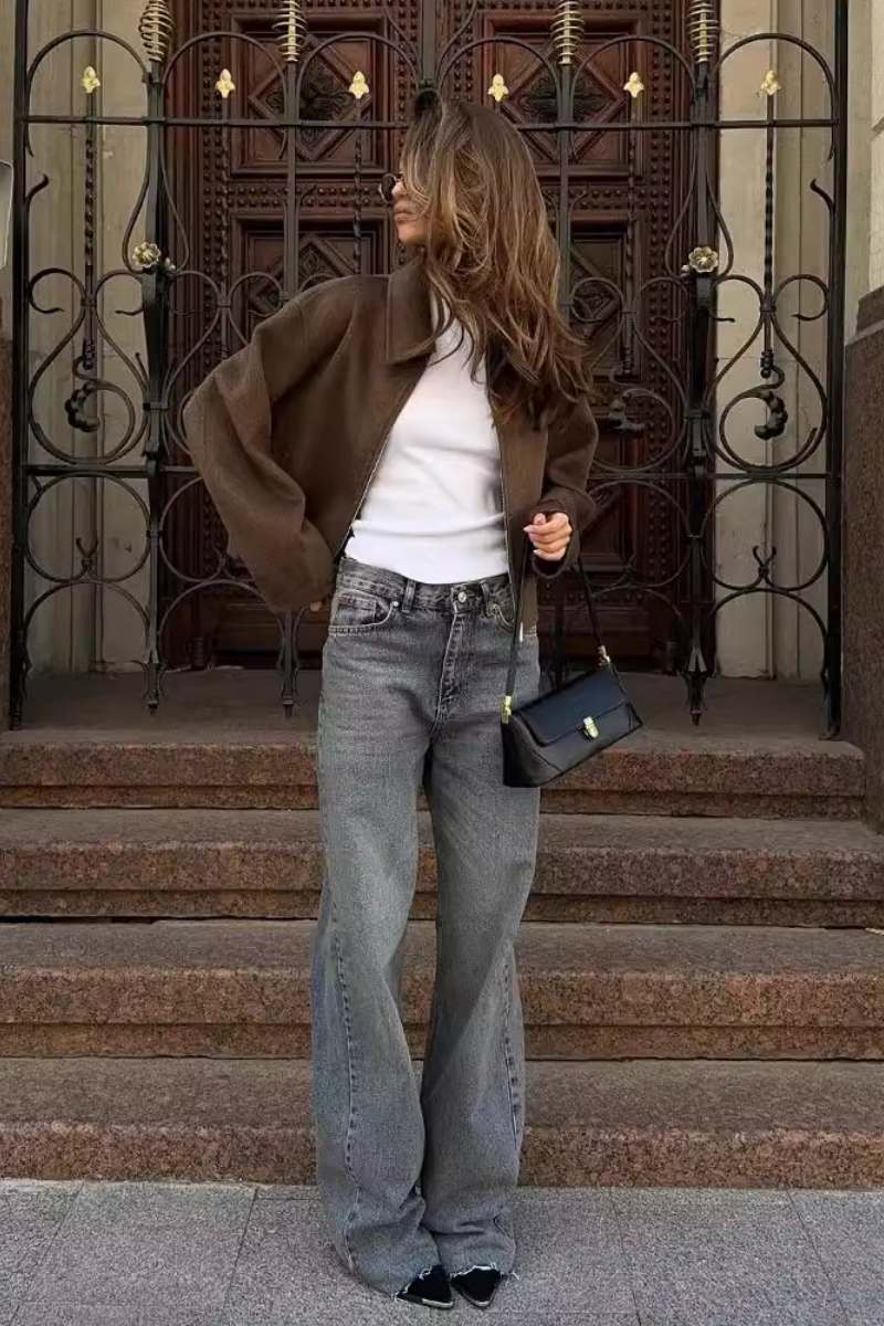 Klasik Yaka Fermuarlı Oversize Kaşe Ceket Zalle