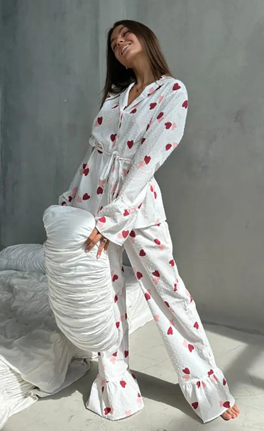 Uzun Kollu Pamuklu Gündelik Pijama Takımı Zalle