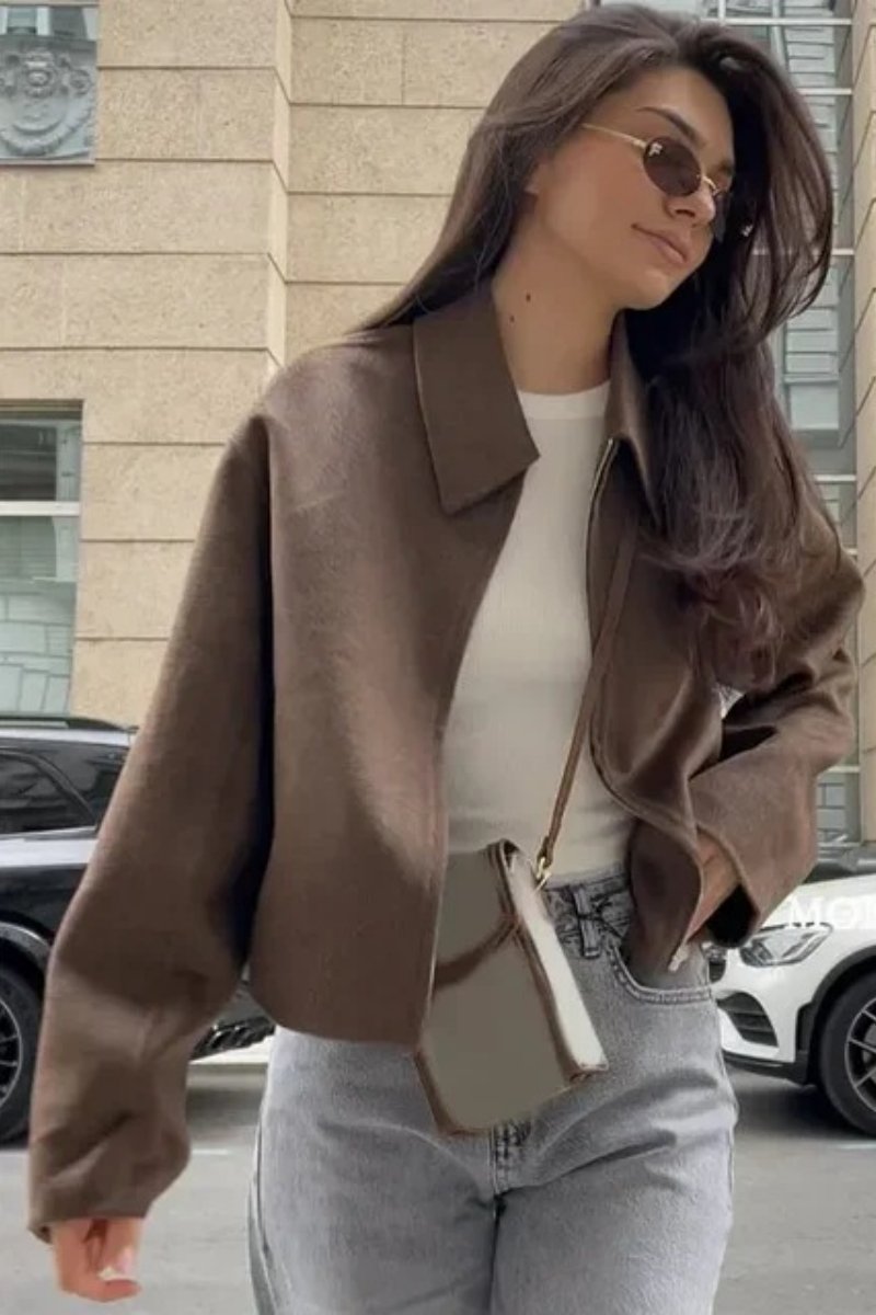 Klasik Yaka Fermuarlı Oversize Kaşe Ceket Zalle