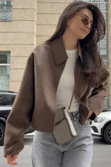 Klasik Yaka Fermuarlı Oversize Kaşe Ceket Zalle
