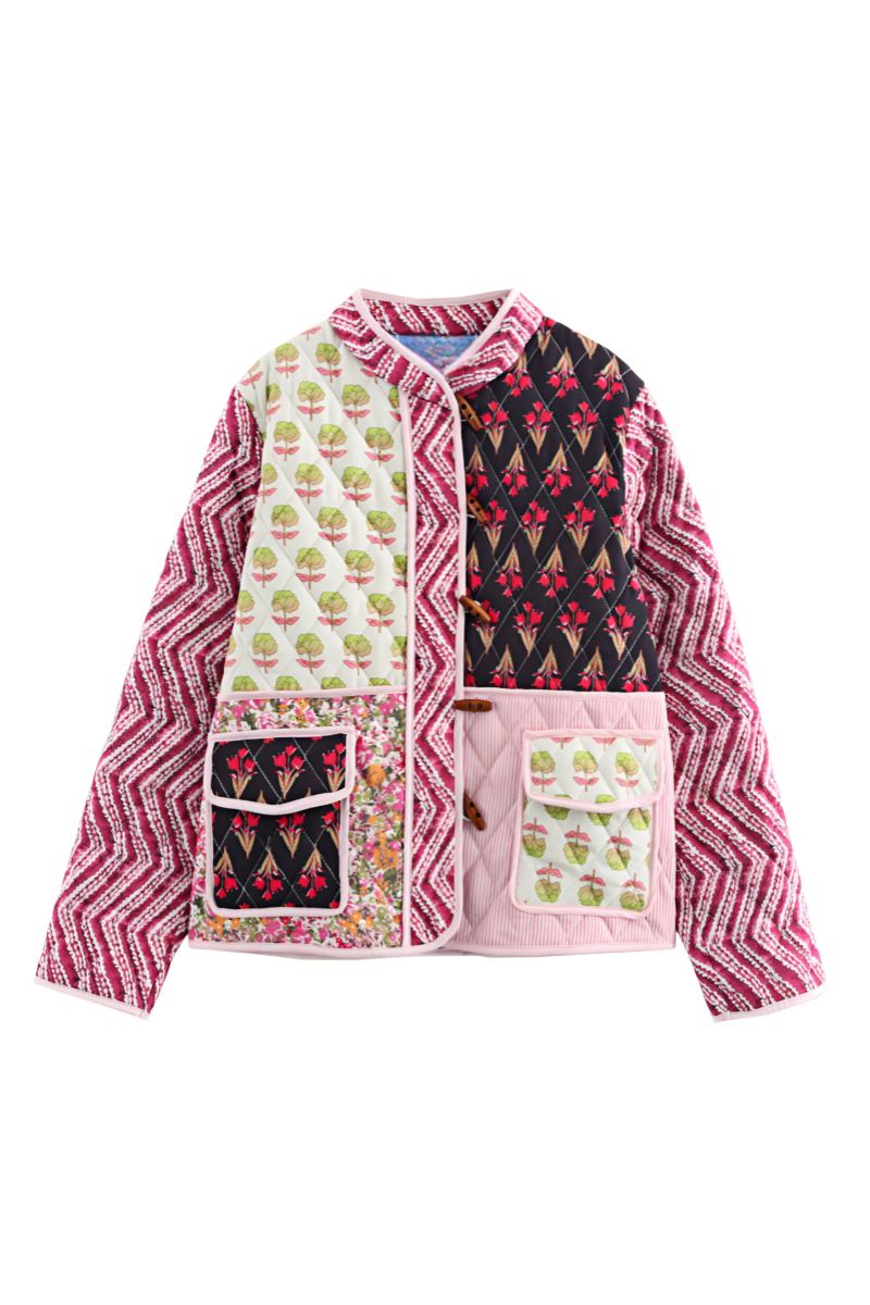 Çok Renkli Patchwork Desenli Oversize Kapitone Ceket Zalle