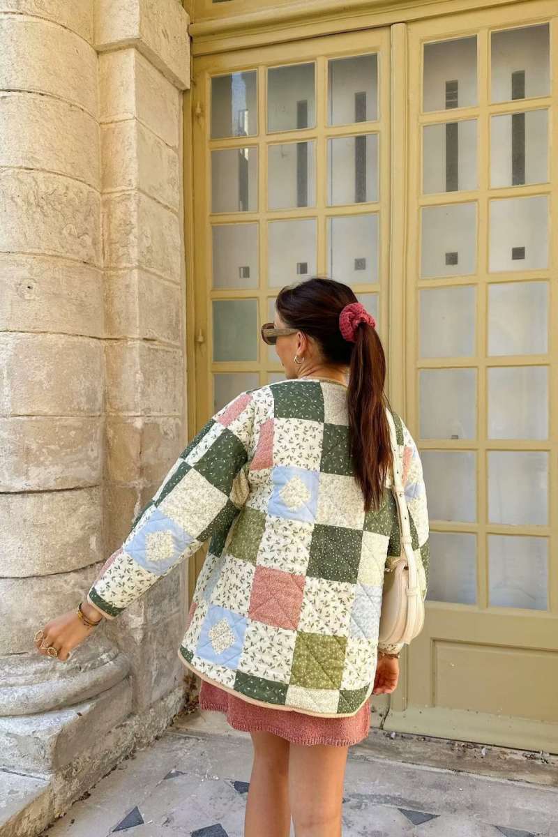 Patchwork Desenli Uzun Kapitone Ceket Zalle