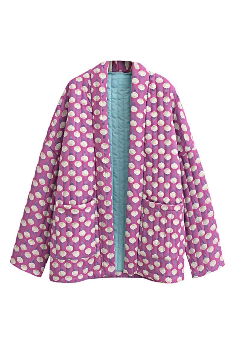 Pembe Desenli Oversize Kapitone Ceket Zalle