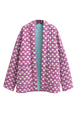 Pembe Desenli Oversize Kapitone Ceket Zalle