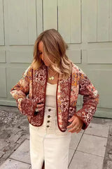 Kahverengi Patchwork Desenli Kapitone Ceket Zalle
