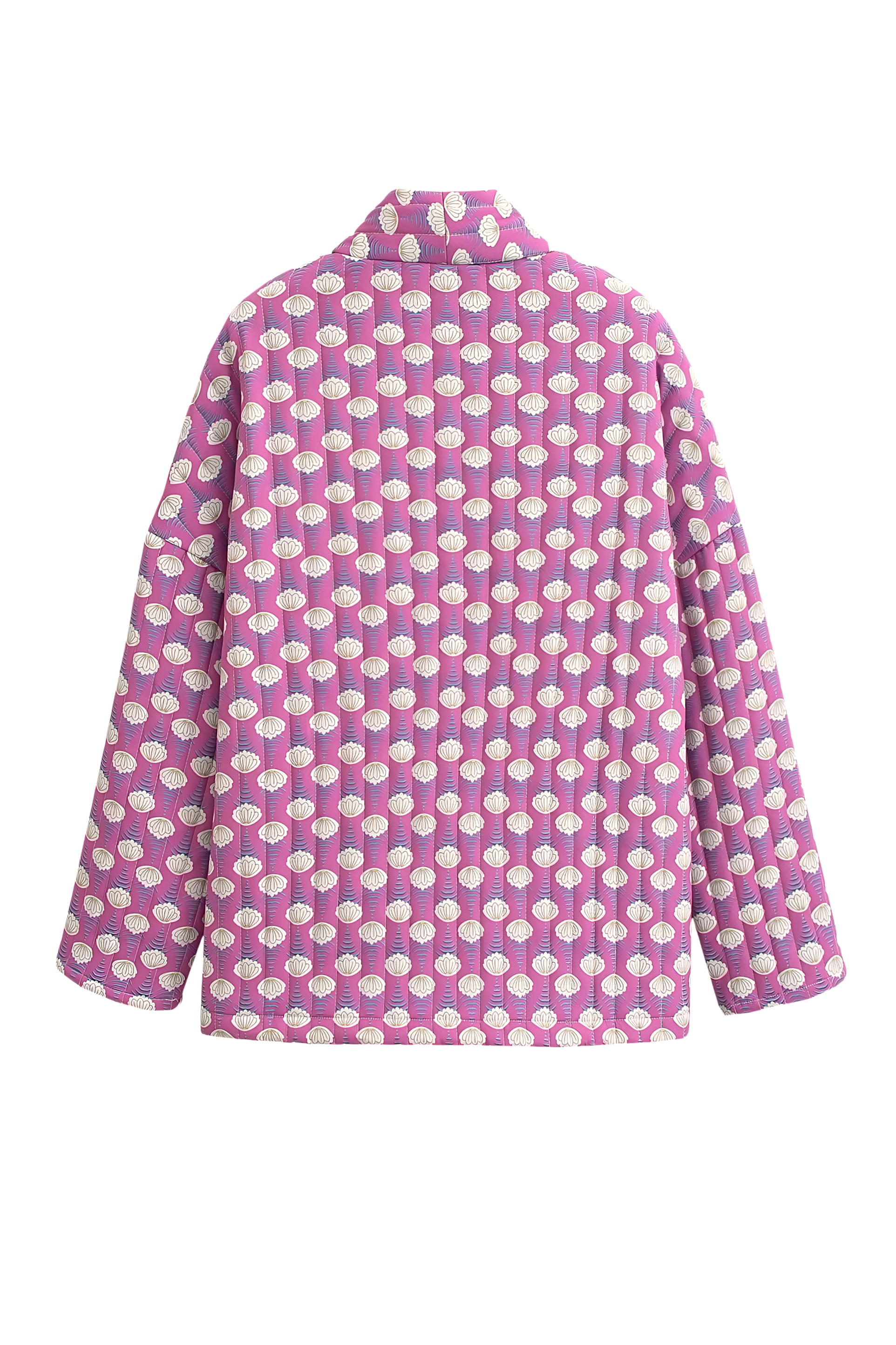 Pembe Desenli Oversize Kapitone Ceket Zalle