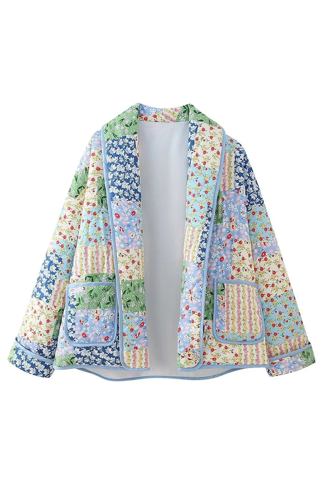 Yeşil Patchwork Desenli Oversize Kapitone Ceket Zalle